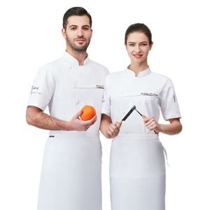 Sunyue all'ingrosso cotone a buon mercato uniforme da cucina a maniche corte da donna cappotti da <span class=keywords><strong>cuoco</strong></span> nero personalizzato <span class=keywords><strong>giacche</strong></span> da cucina cappotto da lavoro bianco - Product Image 4
