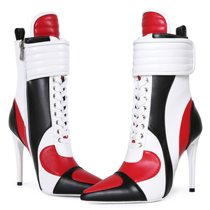 Bottines à talons aiguilles pour femmes, style sport, grande taille 47, avec fermeture éclair latérale et fermeture auto-agrippante, patchwork, à la cheville - Product Image 6