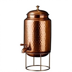 Distributeur de boissons en cuivre martelé fait main avec support en laiton, couvercle et robinet, grande capacité, style vintage - Product Image 1