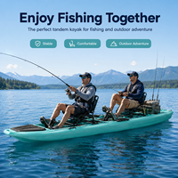 Kayak de pêche tandem à pédales de 4,5 m en HDPE, double siège, avec porte-canne pour la pêche en plein air