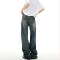 Jeans Rétro Homme Femme Automne Hiver Style Urbain Délavé Effet Usé Taille Haute Jambe Large Ample Droit Multi-Poches