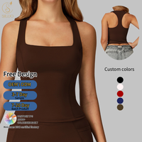 Tank Top Yoga Spandex Lembut Berkualitas Tinggi Model Racerback, Bra Yoga Ketat, Rompi Olahraga Wanita Model Halter Neck
