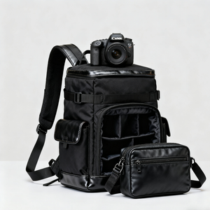 Nhà Sản Xuất Nylon Chống Thấm Nước Và Da Kỹ Thuật Số Bánh Máy Ảnh Túi Chuyên Nghiệp Dslr Nhiếp Ảnh Ba Lô - Product Image 1