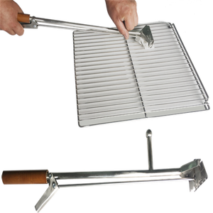 Brosse de nettoyage pour barbecue en acier inoxydable avec manche en bois, pour grilles à charbon, outil de nettoyage extérieur facile à nettoyer - Product Image 1