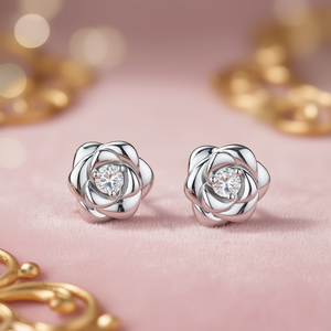 Boucles d'oreilles en diamant argenté E4284, taille ronde brillante, couleur G, diamant naturel, pour femme, romantiques, à porter au quotidien, or rose - Product Image 2