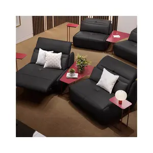 Ensemble canapé et causeuse sectionnels modernes noirs incurvés avec fauteuil inclinable TV en cuir chaise électrique profonde pour meubles de cinéma maison