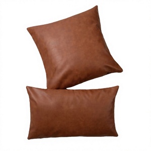 PU Leather Square <b>Throw</b> Pillow Covers 18x18 Inch Brown Modern Farmhouse Solid Zipper Closure for Hotel & Home Decor - Product Image 2