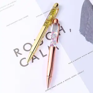 ผู้ผลิตโดยตรงขายสร้างสรรค์โปรโมชั่นกุหลาบทองเงินทองไขมันหลอดโลหะปากกาลูกลื่นออกแบบ DIY ลอยปากกาของเหลว
