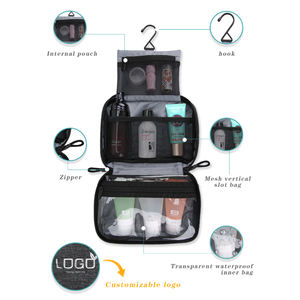 กระเป๋าเครื่องสำอางลายทางขนาดใหญ่แบบมีซิป ดีไซน์จากซัพพลายเออร์  กระเป๋าใส่เครื่องสำอางหนังแฟชั่น พิมพ์โลโก้  ตาข่ายสำหรับเดินทาง - Product Image 3