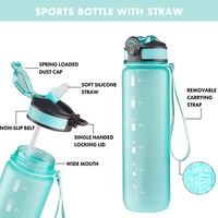 Bouteille d'eau portable en plastique dépoli, écologique, avec paille, classique, pour le sport, la gym et le camping