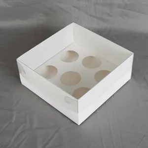 紙インサート付き透明プラスチックペットアセテートカップケーキボックスの包装6カラット弁当カップケーキボックス
