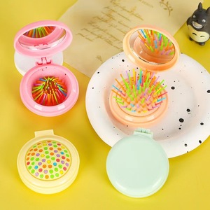 Folding Air Cushion Comb Makeup <b>Mirror</b> <b>Compact</b> Round Plastic Mini Portable With Massage Bristles Mixed Colors 10-15Cm - Product Image 4