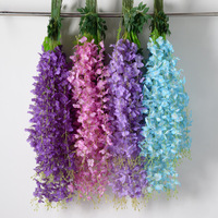 Bunga Sutra Buatan 6 Daun, Rangkaian Bunga Wisteria Padat Seperti Kacang, Dekorasi Pintu Lengkung Pernikahan, Warna Ungu
