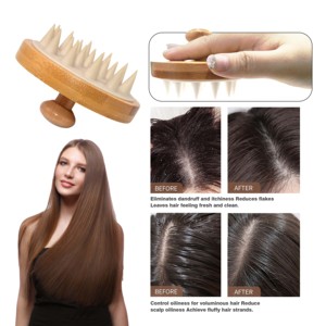 Bambus Silikon Borsten Shampoo Pinsel Rundkopf Haarwuchs Kopfhaut <span class=keywords><strong>Massage</strong></span> Bürsten - Product Image 5