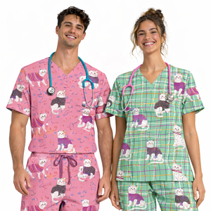 Uniformes de <span class=keywords><strong>Enfermera</strong></span> con Estampado Personalizado OEM, Conjunto de Uniformes Médicos para Mujer, Traje de <span class=keywords><strong>Enfermera</strong></span> con Patrón Bonito, Suministro al por Mayor, Uniformes de Enfermería 100% Algodón - Product Image 4