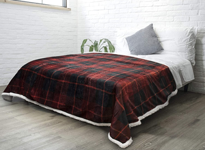 Tùy chỉnh 100% <span class=keywords><strong>polyester</strong></span> đỏ đen kẻ sọc sofa dày Sherpa mùa đông flannel lông cừu ném hai mặt in Sherpa Chăn kẻ sọc - Product Image 2