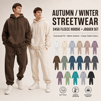 Ensemble de survêtement pour homme en molleton épais 345 g/m² avec doublure polaire, personnalisable avec logo, couleur unie, coupe oversize