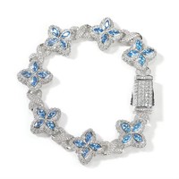 UWIN Duty Free Collier Chaîne Miami Infini Finition Or Blanc avec Trèfle à Quatre Feuilles et Fleurs Multicolores en Zirconiums