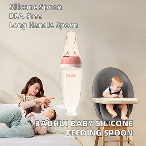 HILIM Bbet New Baby Vajilla Alimentador de cuchara larga Cuchara de silicona sin BPA para bebés para alimentar alimentos y platos de frutas Accionado manualmente - Product Image 2