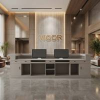 Comptoir de réception moderne de luxe, panneau blanc, design cannelé avec bande lumineuse LED, comptoir d'accueil pour bureau, hôtel, salon de beauté