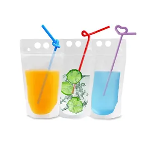 250ml 300ml No Leak Stand Up Printing Double Zipper Plastic Drinking Juice Water Drink Pouch Bag With Straw