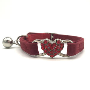 Di lusso del Diamante Del Cuore Del Modello del Gatto Del Collare In Pelle Scamosciata Morbida Elastica Pet Collare Del Gatto Del Cane Accessori Per Animali Domestici Breakaway Gatto Collari con Bell - Product Image 3