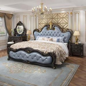 <span class=keywords><strong>Lit</strong></span> en bois exquis pour chambre à coucher, style européen, orné <span class=keywords><strong>de</strong></span> sculptures, rembourré, mobilier <span class=keywords><strong>de</strong></span> luxe pour la maison - Product Image 1