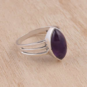 Anillo de Plata de Ley 925 hecho a mano púrpura hermosa Marquesa amatista Natural diamante Acero inoxidable fiestas joyería al por mayor - Product Image 3