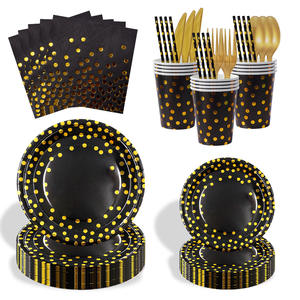 ชุดอุปกรณ์จัดงานวันเกิดลายจุดสีดำทอง  ประกอบด้วยจานหนา แก้วกระดาษ กระดาษเช็ดมือ ชุดเครื่องใช้บนโต๊ะอาหาร - Product Image 3