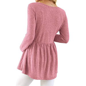 Hauts de maternité personnalisés doux et respirants de style européen à manches longues, avec ourlet évasé plissé, <span class=keywords><strong>t</strong></span>-shirts décontractés pour la <span class=keywords><strong>grossesse</strong></span> printemps-é<span class=keywords><strong>t</strong></span>é - Product Image 4