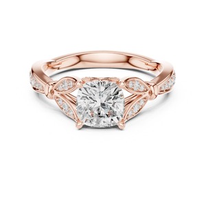 Bague de fiançailles de luxe pour femme, taille coussin, or rose 10K, motif filigrane, style vintage, pour mariage - Product Image 1