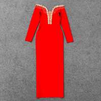 Robe longue moulante élégante pour femme, avec décolleté plongeant en V, ourlet fendu et strass, idéale pour les banquets et soirées