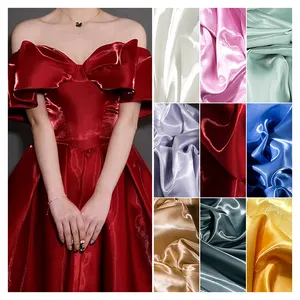 Luxury Shiny Metallic Reflective 100% Polyester Liquid Organza Satin Fabric Soft Bright Silk Satin Fabric
