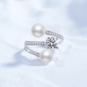 Bague ajustable en argent S925 étanche avec perle <span class=keywords><strong>d</strong></span>'eau douce 5A et moissanite VVS, 2 pièces, haut de gamme, pour femme, collection <span class=keywords><strong>Calendrier</strong></span> de l'<span class=keywords><strong>Avent</strong></span> - Product Image 4