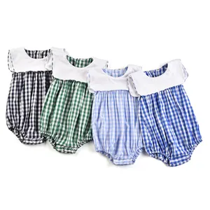 Factory Wholesale short sleeve baby jumper clothes boutique bubble rompers gingham girl romper