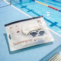 Pochette zippée en PVC transparent durable, avec logo personnalisé imprimé, sac suspendu en plastique PVC étanche pour l'emballage de bonnets de bain