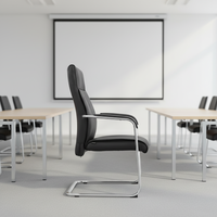 Chaise de bureau ergonomique moderne empilable en cuir avec accoudoirs fixes et appui-tête, confortable pour les réunions et les ateliers
