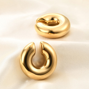 Stainless Steel Hoop Earrings 11mm Thick Cylindrical Hollow <b>Ear</b> <b>Clips</b> Fashion Jewelry Black Silver Gold Color Options - Product Image 4