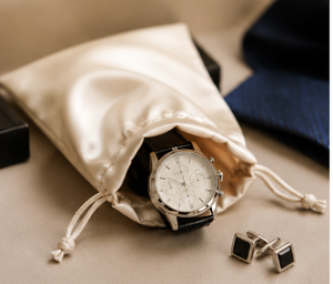 Sac d'emballage personnalisé en satin doux avec cordon de serrage pour montres, boutons de manchette et accessoires - Product Image 3