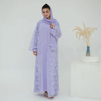 Vêtements islamiques, abaya de luxe faite à la main, dentelle 2026, texture florale 3D, perles, abaya ouverte, robe musulmane pour femmes, ensembles d'abaya 3 pièces