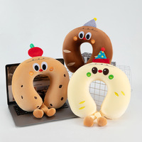 Oreiller de voyage ergonomique en mousse à mémoire de forme en U, personnalisé, motif dessin animé mignon, avec housse en peluche pour massage cervical en voiture