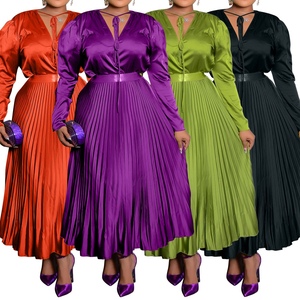 ชุดเซ็ต 2 ชิ้น เสื้อแขนยาวสีพื้นผูกโบว์สุดหรูหราสำหรับสาวอวบอ้วนช่วงฤดูใบไม้ร่วง พร้อมกระโปรงจีบแฟชั่น - Product Image 6