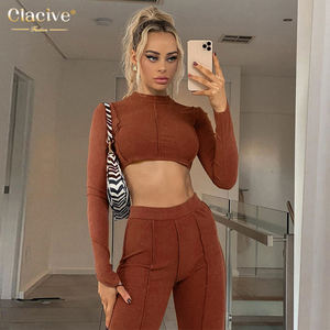 Clacive moda Streetwear traje Casual de manga larga nuevo vendaje de dos piezas pantalones de pierna ancha conjunto - Product Image 2