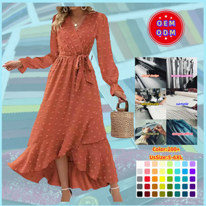 Kadın Boho kokteyl Maxi elbise <span class=keywords><strong>2025</strong></span> ilkbahar yaz V boyun nokta uzun kollu Flowy yarık düğün elbiseleri şık moda - Product Image 1