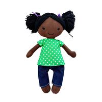 Poupée en peluche noire fantaisie mignonne de 35 cm pour filles, jouet miniature personnalisable avec vêtements à pois, poupée en tissu doux pour bébé, rembourrage 100% coton PP