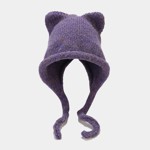 Herbst Winter Warmer Gehörschutz Strick mütze Designer Logo Acryl Katzen ohren Mütze <span class=keywords><strong>Hand</strong></span> gezeichnet 3D Stickerei Brief Charakter - Product Image 6