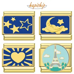 Vente en gros <span class=keywords><strong>d</strong></span>'un <span class=keywords><strong>autre</strong></span> maillons de charme italien coeur de poisson lune coloré à la mode pour bracelet en acier inoxydable de 9mm DJ1443 - Product Image 2