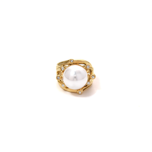 Anillo de Moda de Acero Inoxidable 316L con Baño de Oro PVD, Perla con Diamantes, Joyería para Mujer - Product Image 2