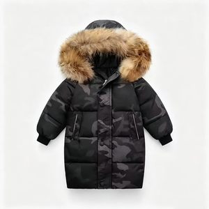 Nouveau manteau long pour enfants avec capuche en duvet, manteau d'hiver épais en coton camouflage pour garçons, coupe-vent et chaud - Product Image 4