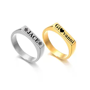 Mylove珠宝供应商不锈钢个性简单空白雕刻定制标志名称字母情侣戒指